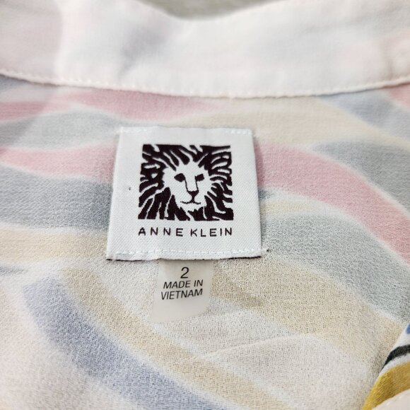 Anne Klein Multicolor Geometric Sheer Longsleeve Blouse Women's Size 2 - Picture 6 of 13